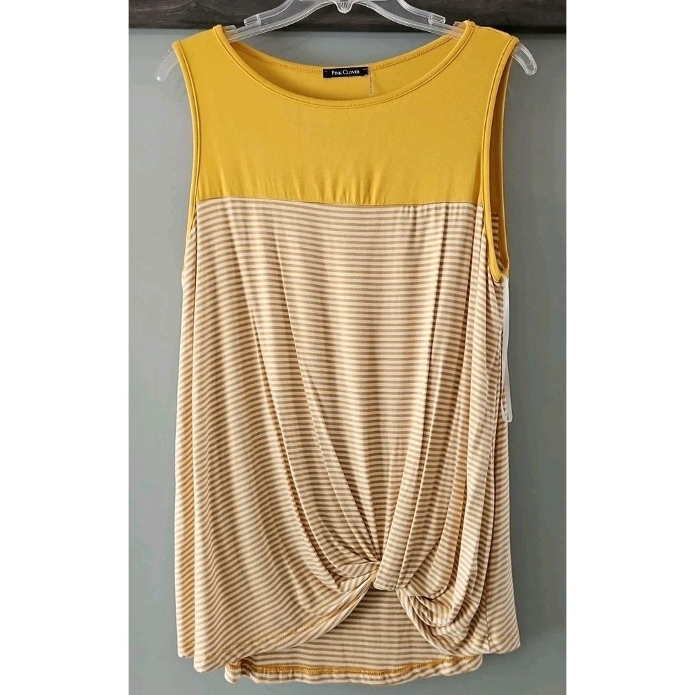 Pink Clover Tank Top Large Mustard Yellow White Striped Sleeveless Stitch Fix